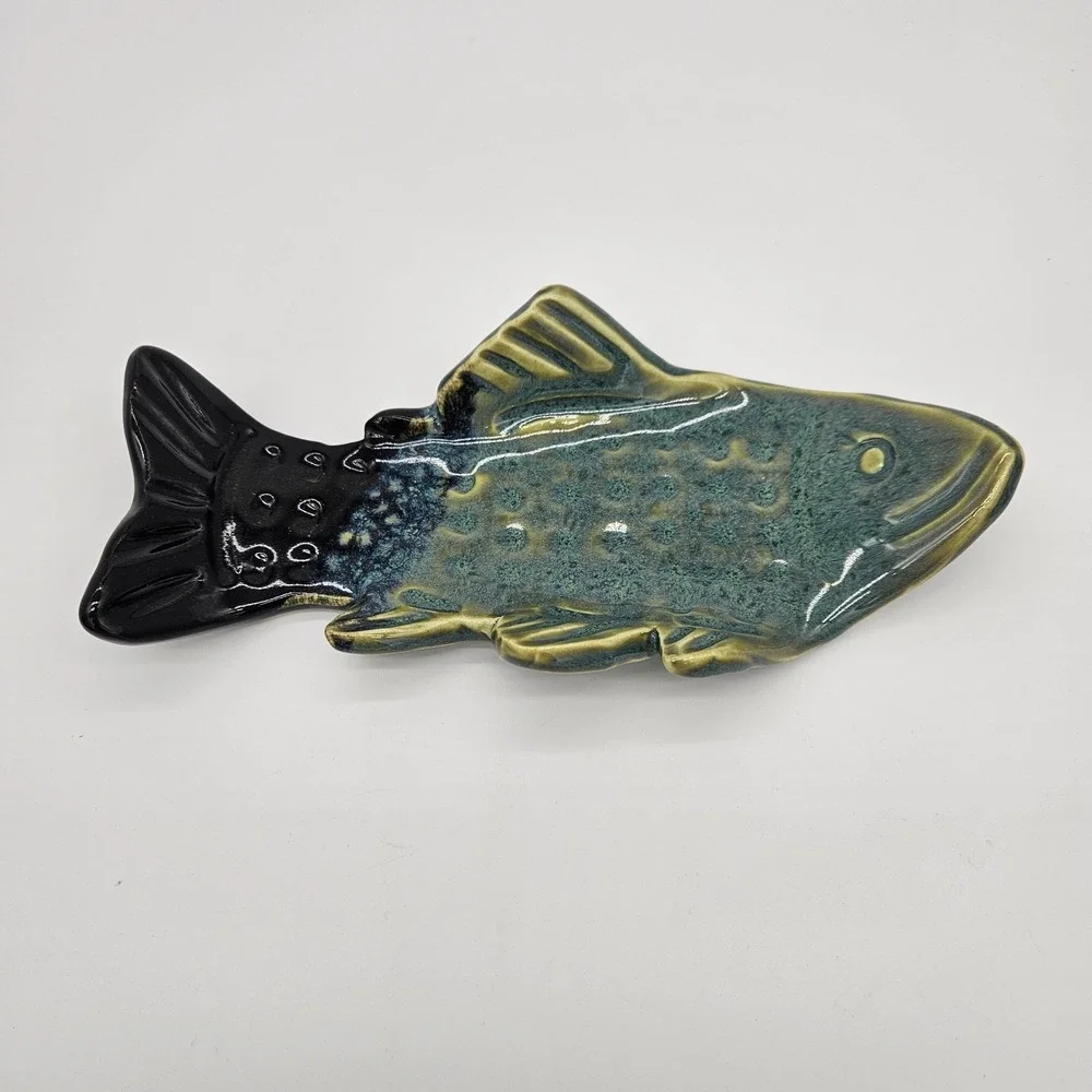 Handmade & Painted Clay Fish Decor/tray Signed Cabin Chic